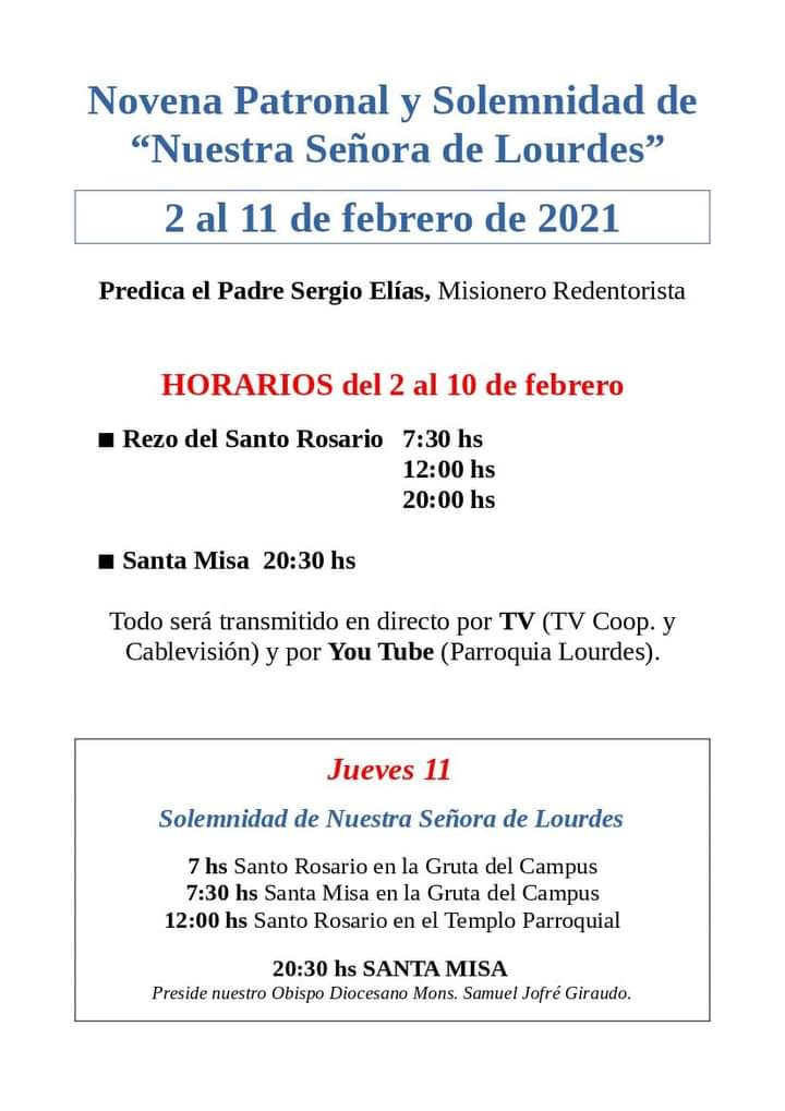 Comienza hoy la Novena Patronal de Nuestra Señora de Lourdes