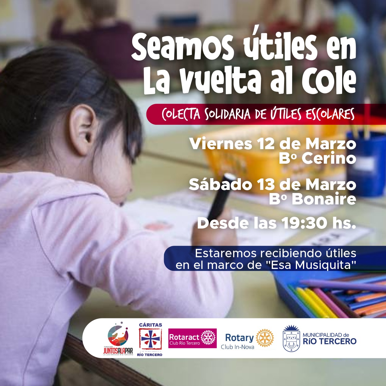 VIERNES Y SÁBADOS COLECTA DE ÚTILES LLEGA 