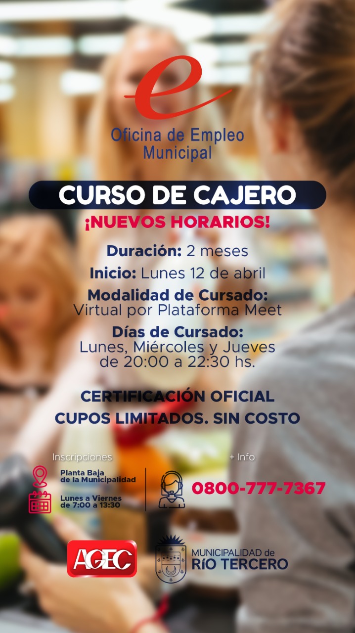 Nuevo Horario Curso de CAJERO