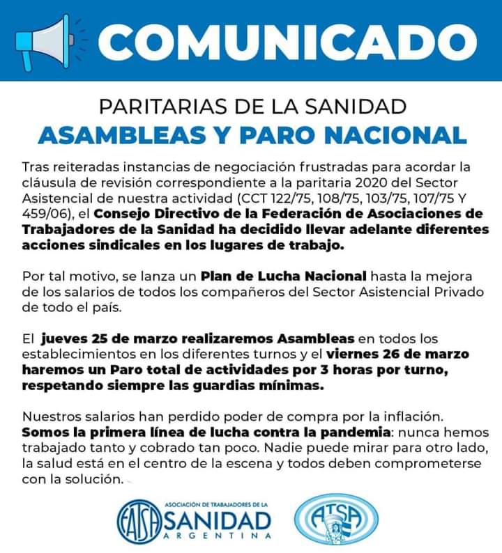 HOY ASAMBLEA MAÑANA PROBABLE PARO GENERAL DE ATSA
