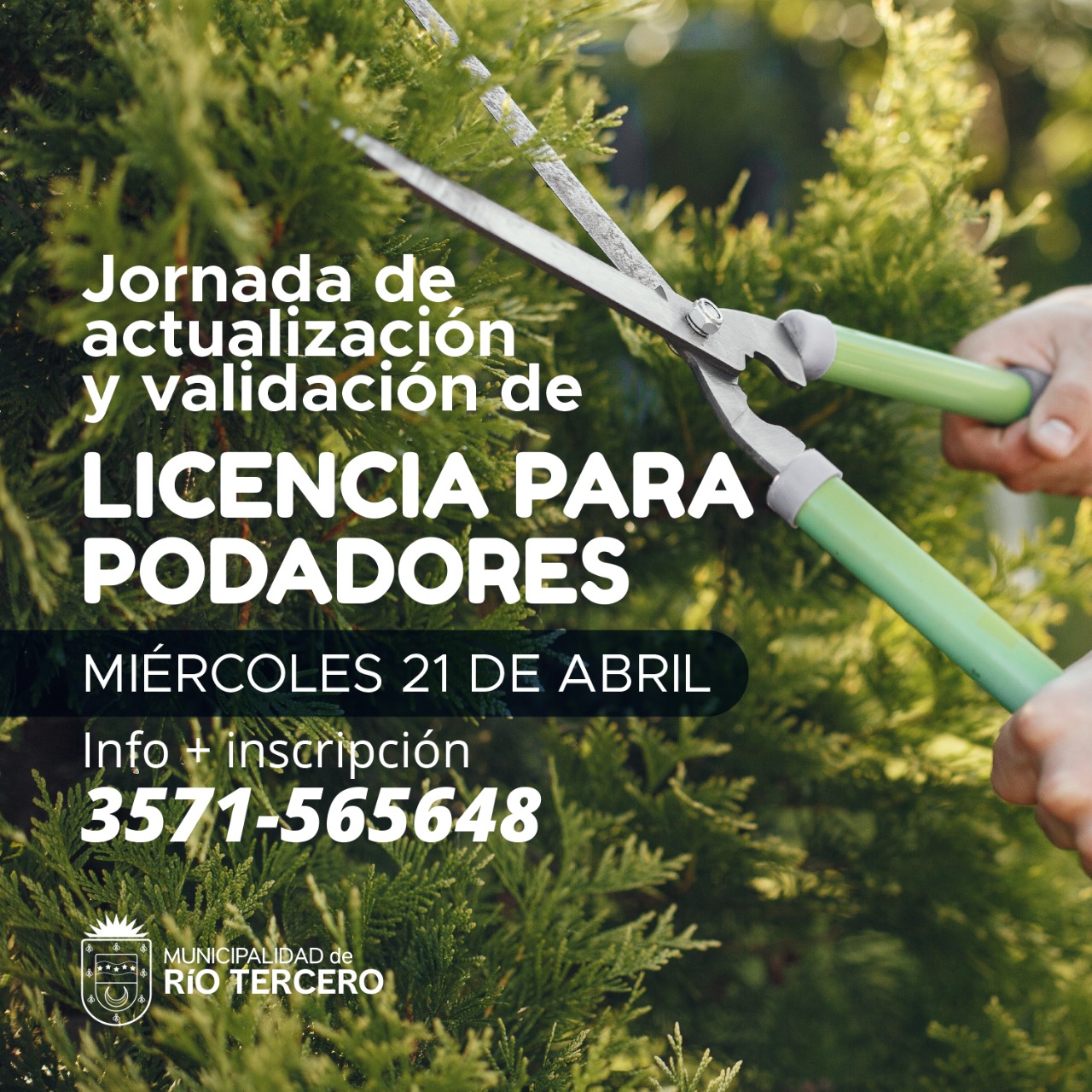 EL PRÓXIMO 21 DE ABRIL SE REALIZARÁ UNA JORNADA DE ACTUALIZACION Y VALIDACION DE LICENCIA PARA PODADORES