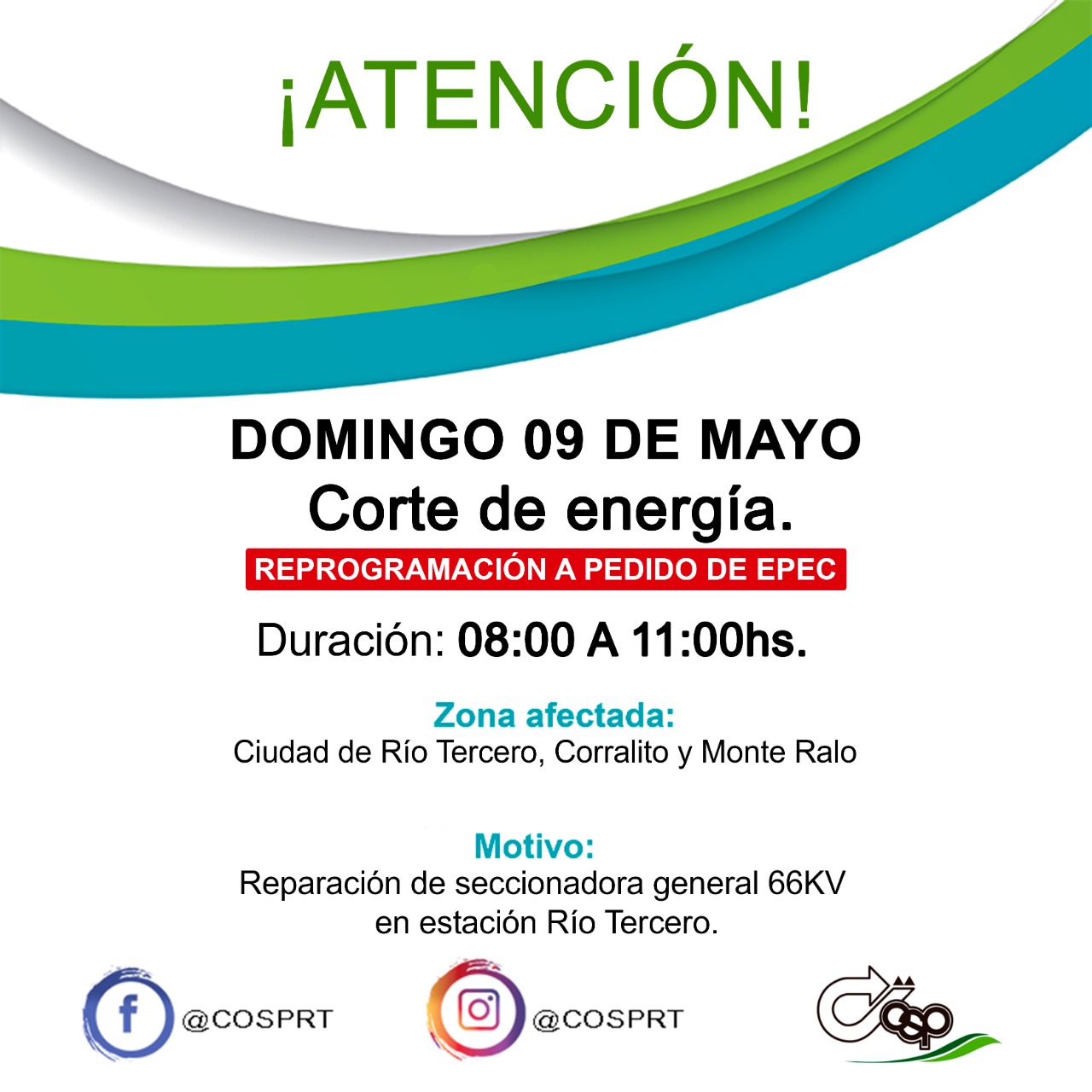 RECOMENDACIONES DE LA COOPERATIVA POR EL CORTE PROGRAMA PARA MAÑANA DOMINGO 