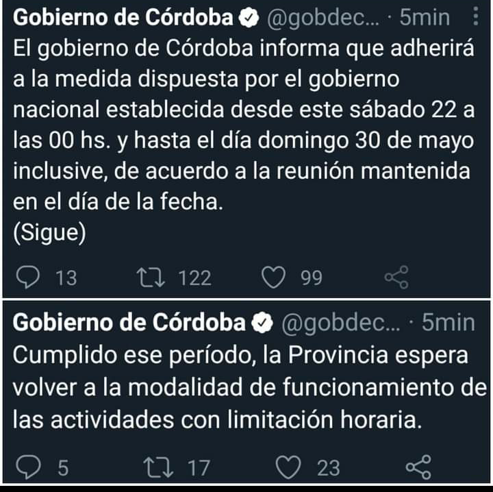 CÓRDOBA SE ADHIERE A LAS MEDIDAS DEL GOBIERNO NACIONAL