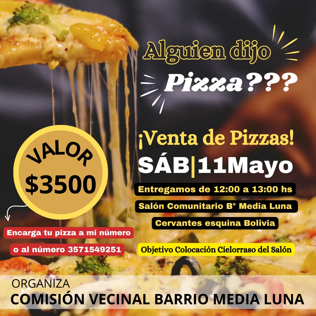 Gran venta de pizzas en Barrio Media Luna para colocar el cieloraso del salón