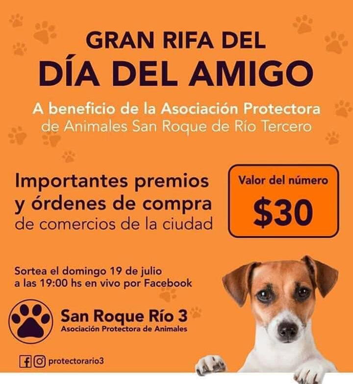 La Asociación Protectora de Animales San Roque esta organizando una rifa para el Día del Amigo