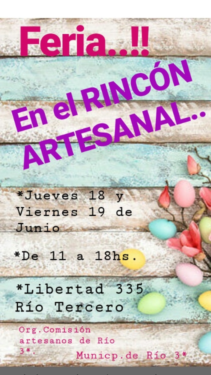 Este jueves 18 y viernes 19 de Junio feria en el Rincón Artesanal