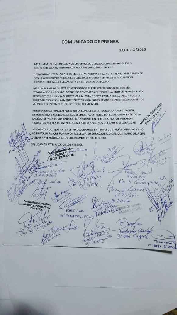 Jorge Martínez (Presidente de la Comisión de Barrio Cabero): se hizo un comunicado y se firmo porque no estábamos de acuerdo con lo que el Concejal Capellini decía”