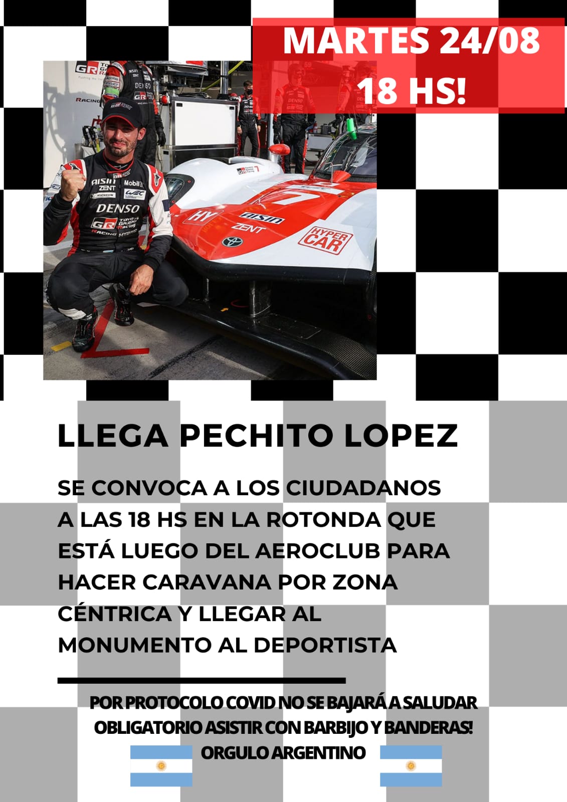 MAÑANA SE REALIZARÁ UNA CARAVANA POR LA LLEGADA DE PECHITO LÓPEZ 
