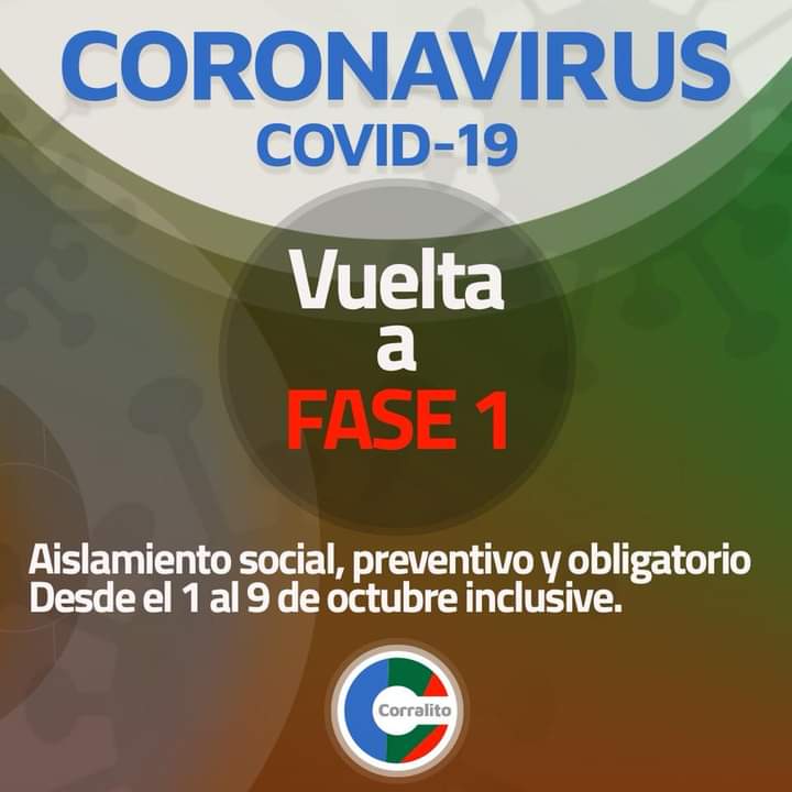 POR LA SITUACIÓN EPIDEMIOLÓGICA CORRALITO VUELVE A FASE 1 
