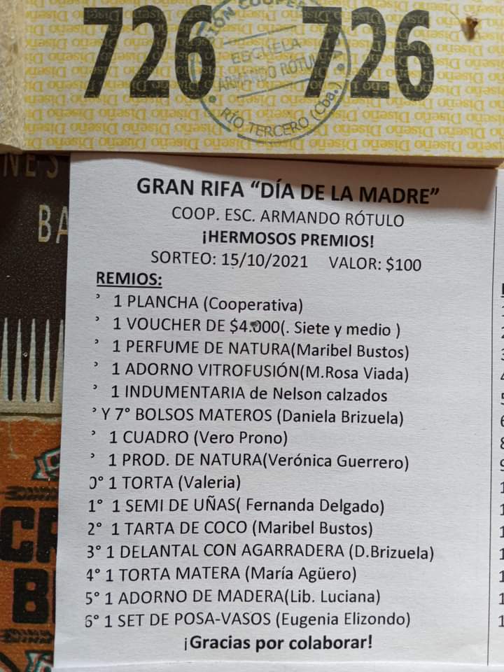 LA ESCUELA ARMANDO RÓTULO REALIZARÁ UNA RIFA PARA COMPRAR CÁMARAS DE SEGURIDAD 