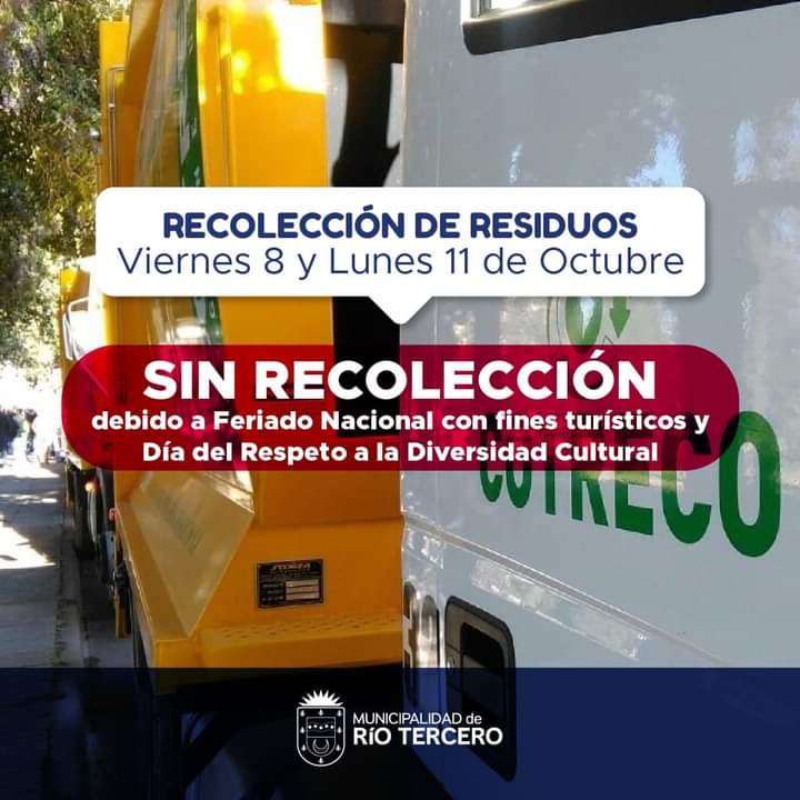 VIERNES 8 Y LUNES 11 NO HABRÁ RECOLECCIÓN DE RESIDUOS 