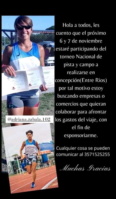 ADRIANA ZABALA ATLETA RIOTERCERENSE NECESITA DE NUESTRA AYUDA PARA PODER COMPETIR EN ENTRE RÍOS 