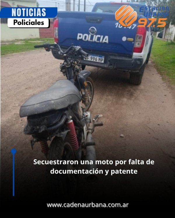 Secuestraron una moto por falta de documentaci&oacute;n y patente