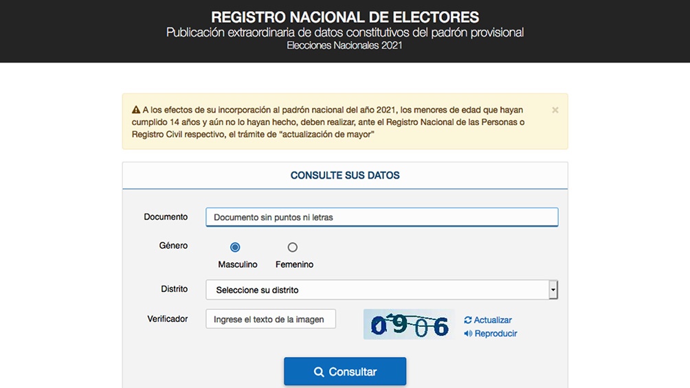 Ya se puede consultar el padrón electoral provisorio para las elecciones 2021
