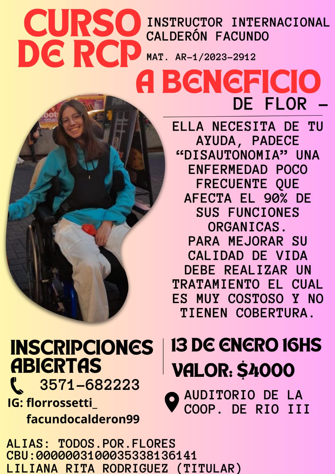 EL SÁBADO 13 DE ENERO SE REALIZARÁ UN CURSO DE RCP A BENEFICIO DE FLOR