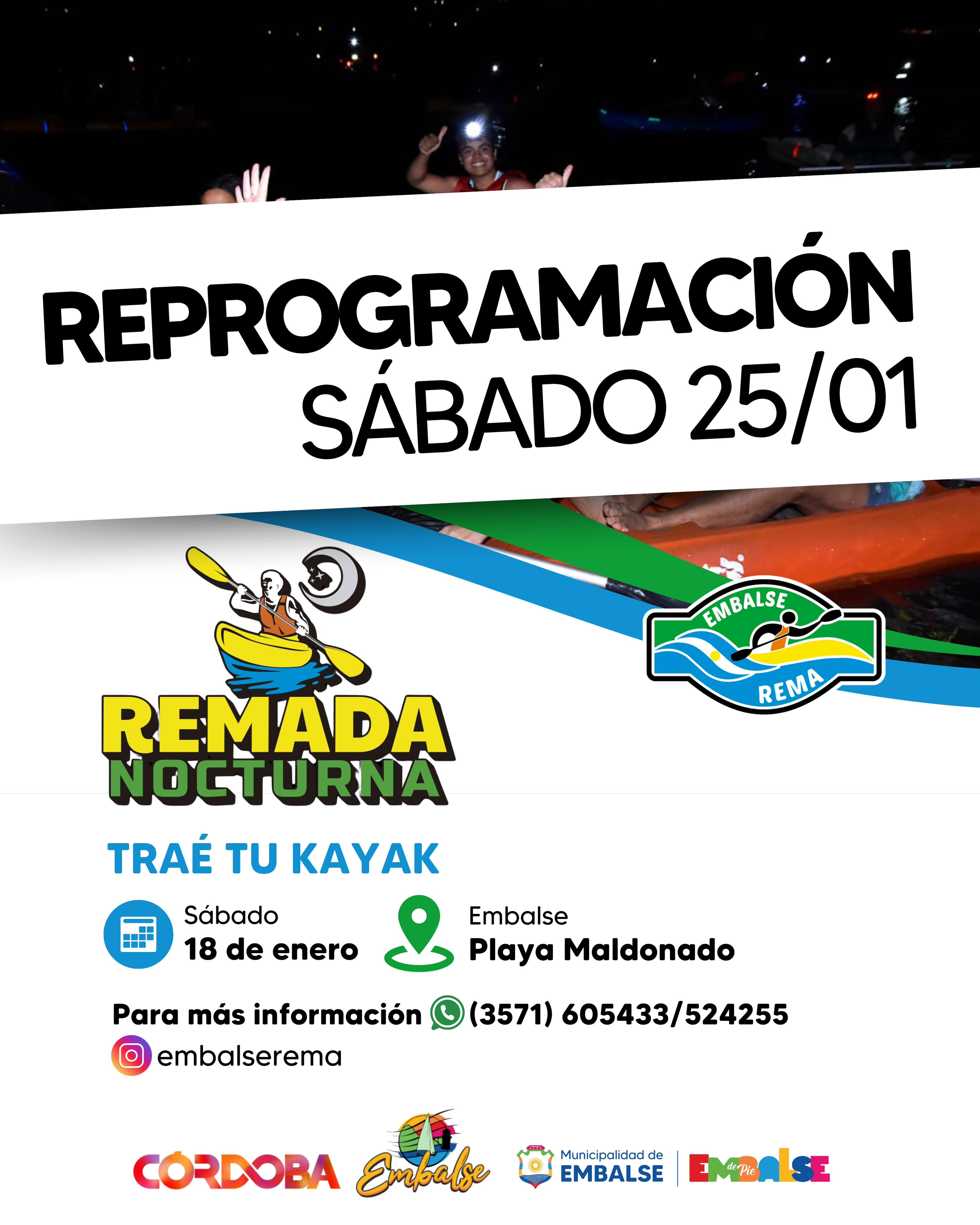 Se reprogramo para el sábado 25 de enero la remada nocturna en Embalse