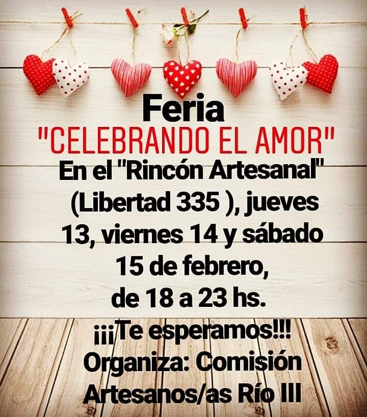 Desde el jueves 13 al s&aacute;bado 15 Feria de Artesanos "Celebrando el amor"