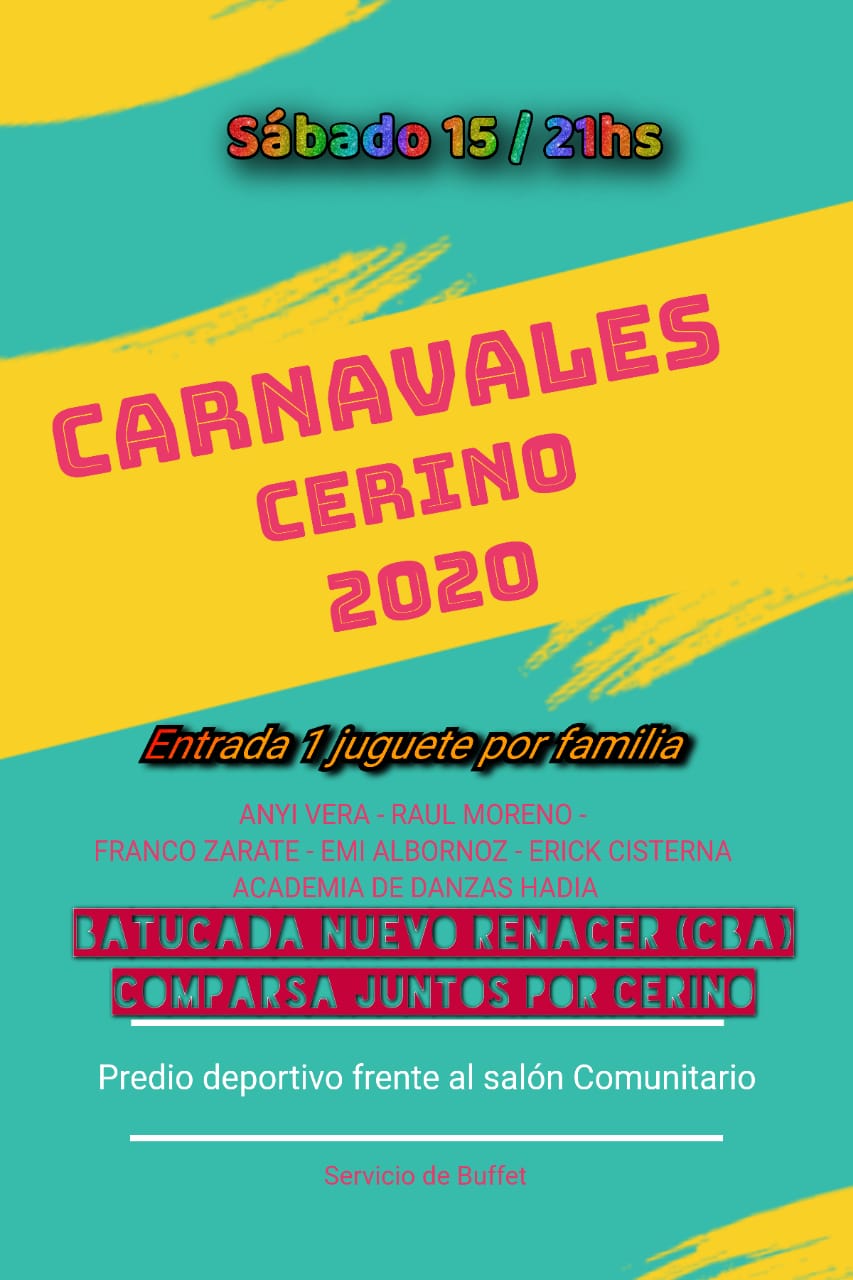 Este S&aacute;bado 15 se realizan los Carnavales de Cerino 