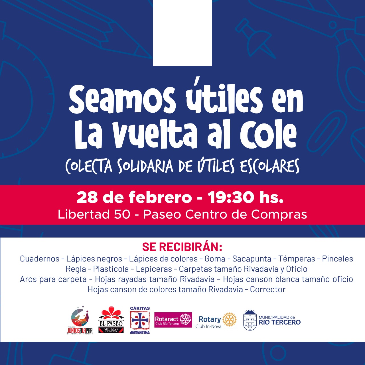 Este Viernes 28 se realizar&aacute; la colecta solidaria de &uacute;tiles escolares: Seamos &uacute;tiles en la vuelta al cole  