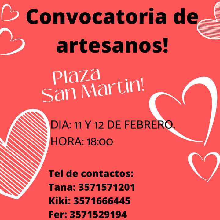CONVOCAN A ARTESANOS PARA SUMARSE A LA FERIA DEL DÍA DE LOS ENAMORADOS