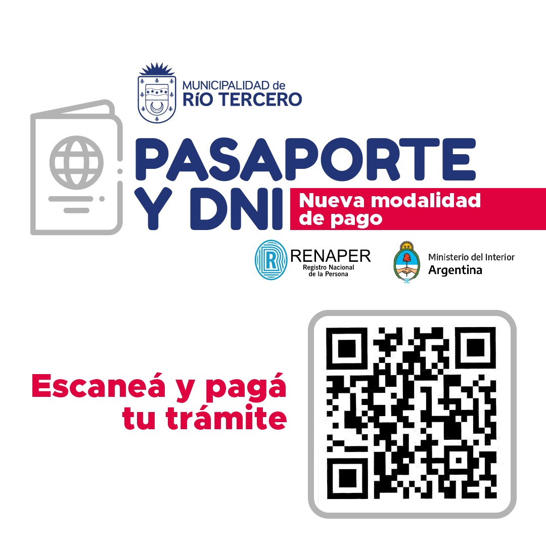  NUEVA MODALIDAD DE PAGO PARA PASAPORTE Y/O D.N.I A TRAVÉS DE UN CÓDIGO QR