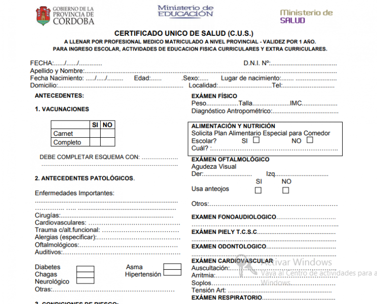 A PARTIR DEL LUNES EL HOSPITAL REALIZARÁ LOS CONTROLES PARA EL CERTIFICADO ESCOLAR