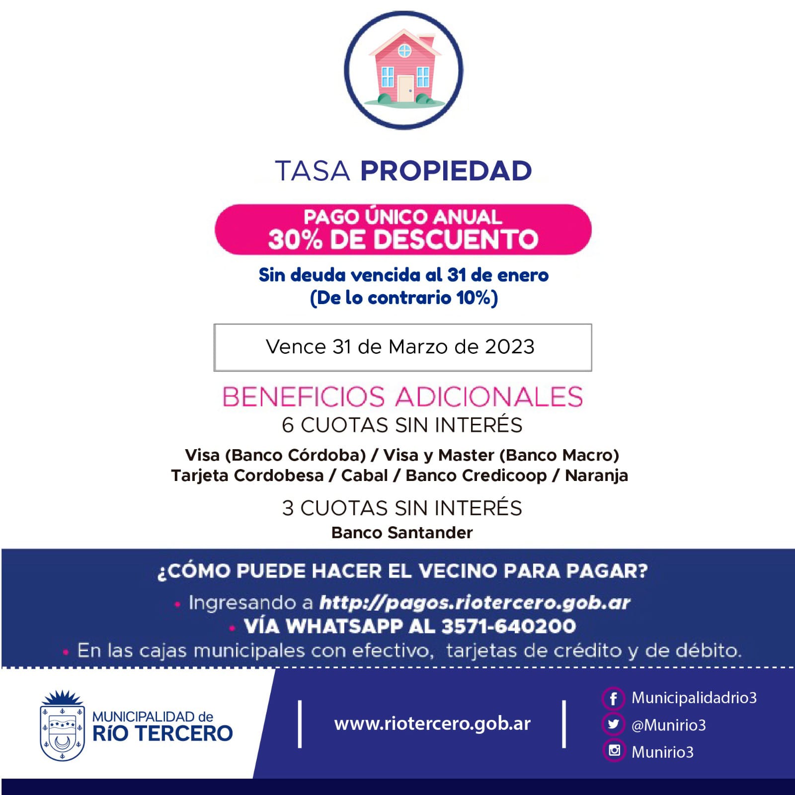EL 17 DE MARZO VENCEN PROPIEDAD Y AUTOMOTOR. QUIENES NO TENGAN DEUDA TENDRÁN UN 30 % DE DESCUENTO