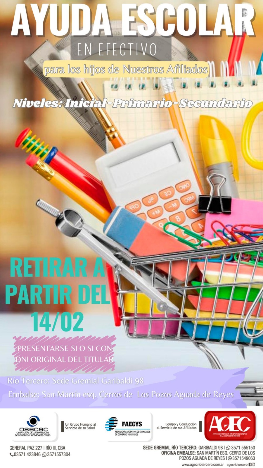 AGEC DESTINA MAS DE 8 MILLONES DE PESOS PARA LA AYUDA ESCOLAR A SUS AFILIADOS
