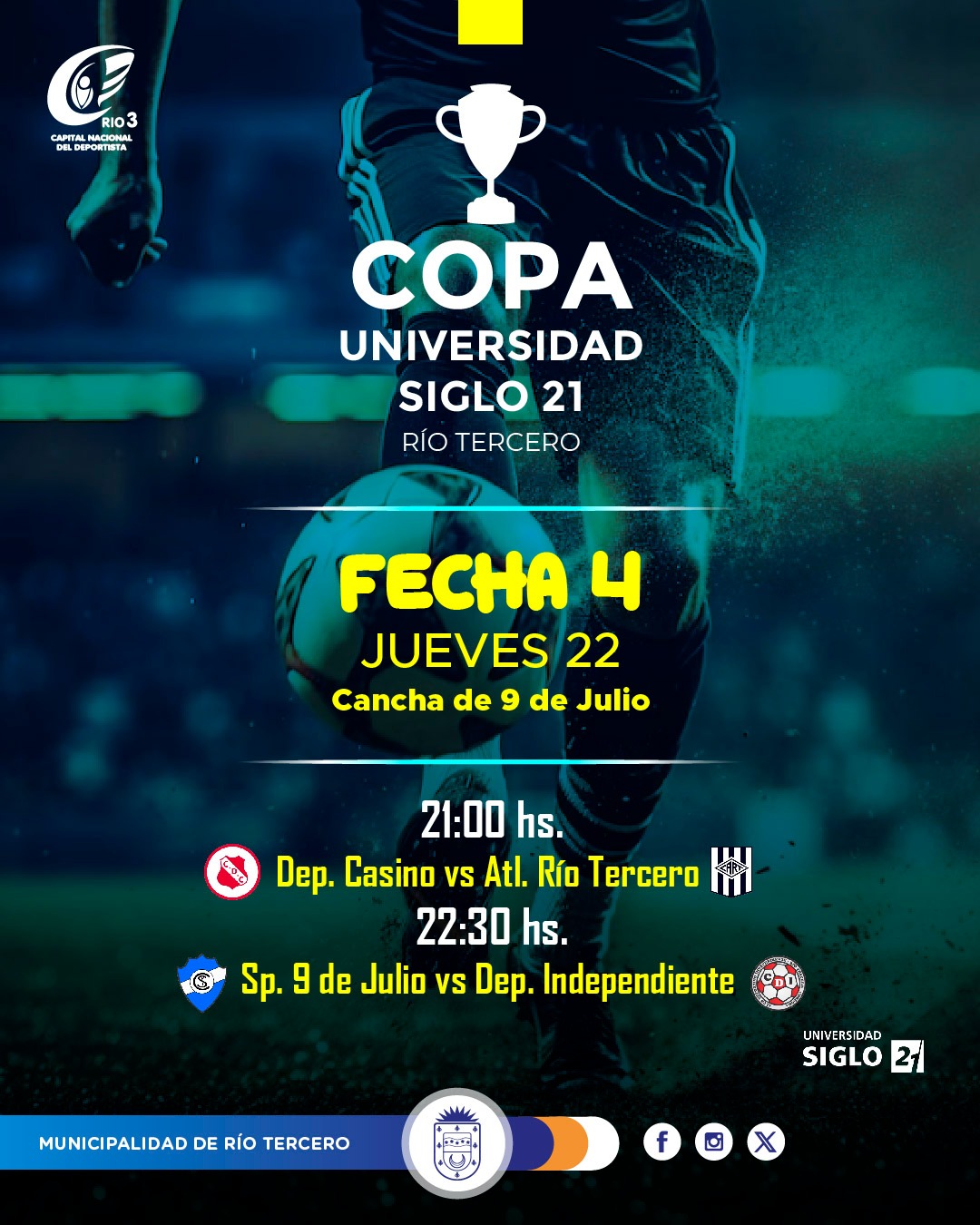 SE VIENE LA CUARTA FECHA DE LA  COPA UNIVERSIDAD SIGLO 21 RÍO TERCERO 🏆