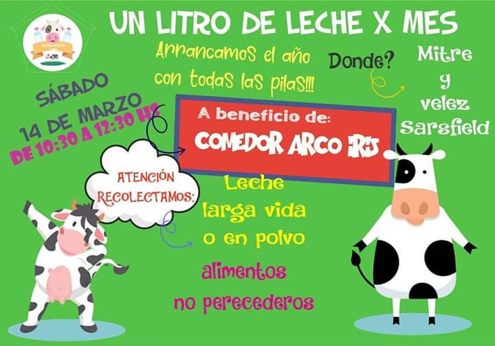 El s&aacute;bado 14 Un litro de leche por mes realiza la colecta para el "Comedor Arco iris"