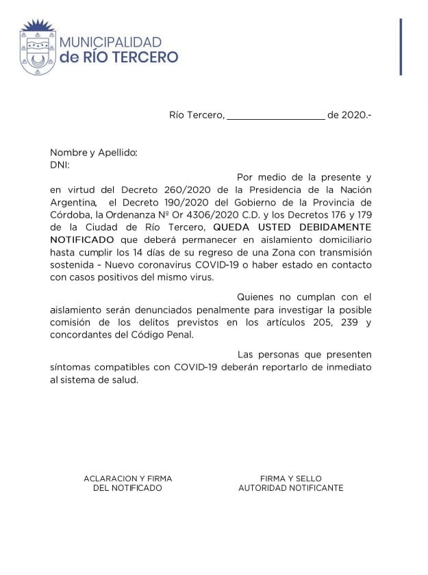 La Municipalidad esta notificando a las personas que detectan que han regreso de las zonas de riesgo.