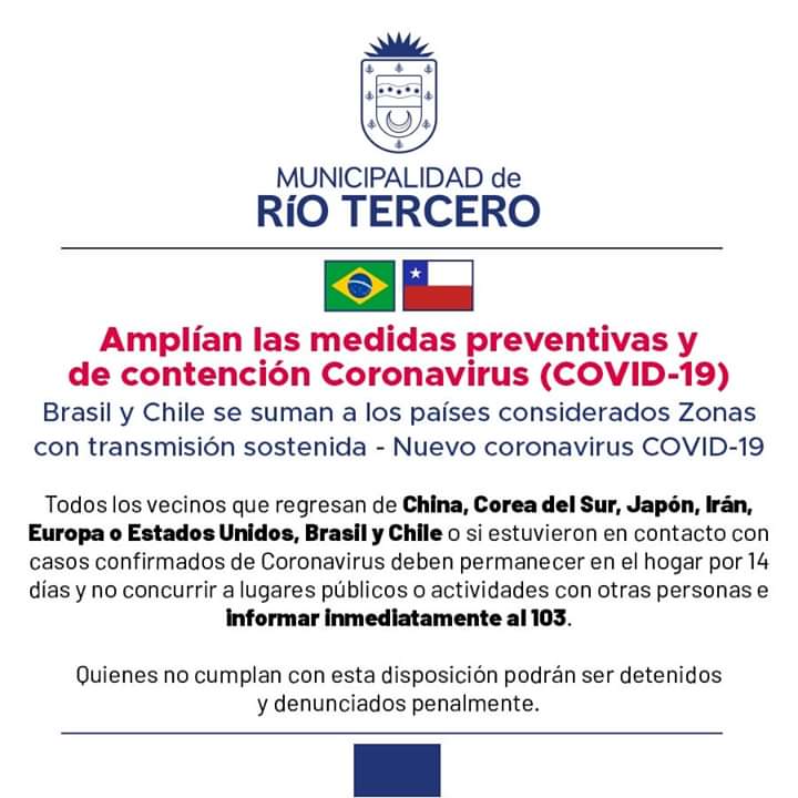 Ampl&iacute;an las medidas preventivas y de contenci&oacute;n Coronavirus (COVID-19)