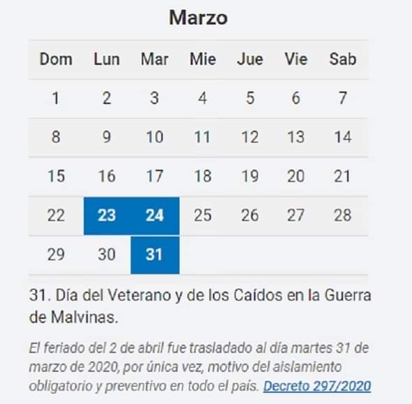 EL MARTES 31 ES FERIADO NACIONAL PERO EL LUNES 30 ES D&Iacute;A H&Aacute;BIL
