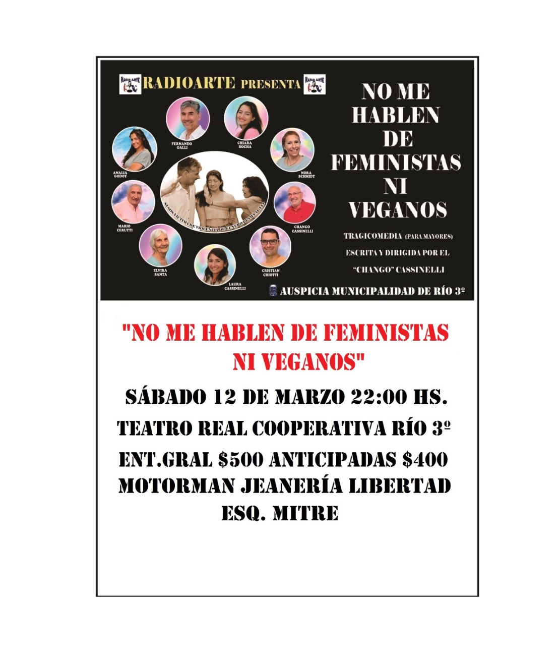 SE ESTRENA MAÑANA SÁBADO LA OBRA NO ME HABLEN DE FEMINISTAS NI VEGANOS