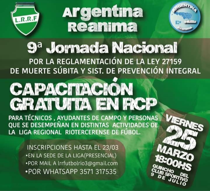 LA LIGA REGIONAL RIOTERCERENSE DE FÚTBOL REALIZA CURSO DE RCP