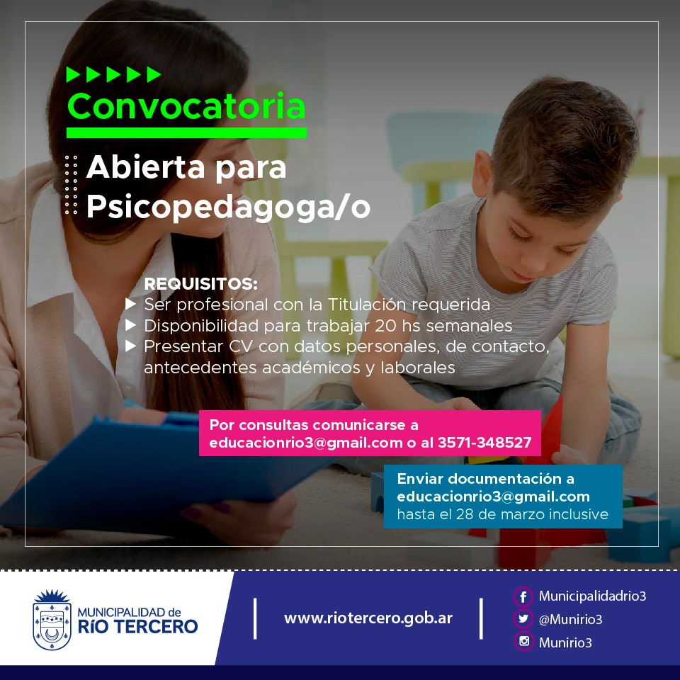 CONVOCATORIA A PSICOPEDAGOGA/O