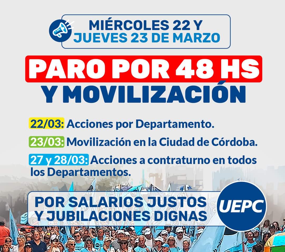 UEPC: Paro por 48 hs, movilización y acciones en toda la provincia