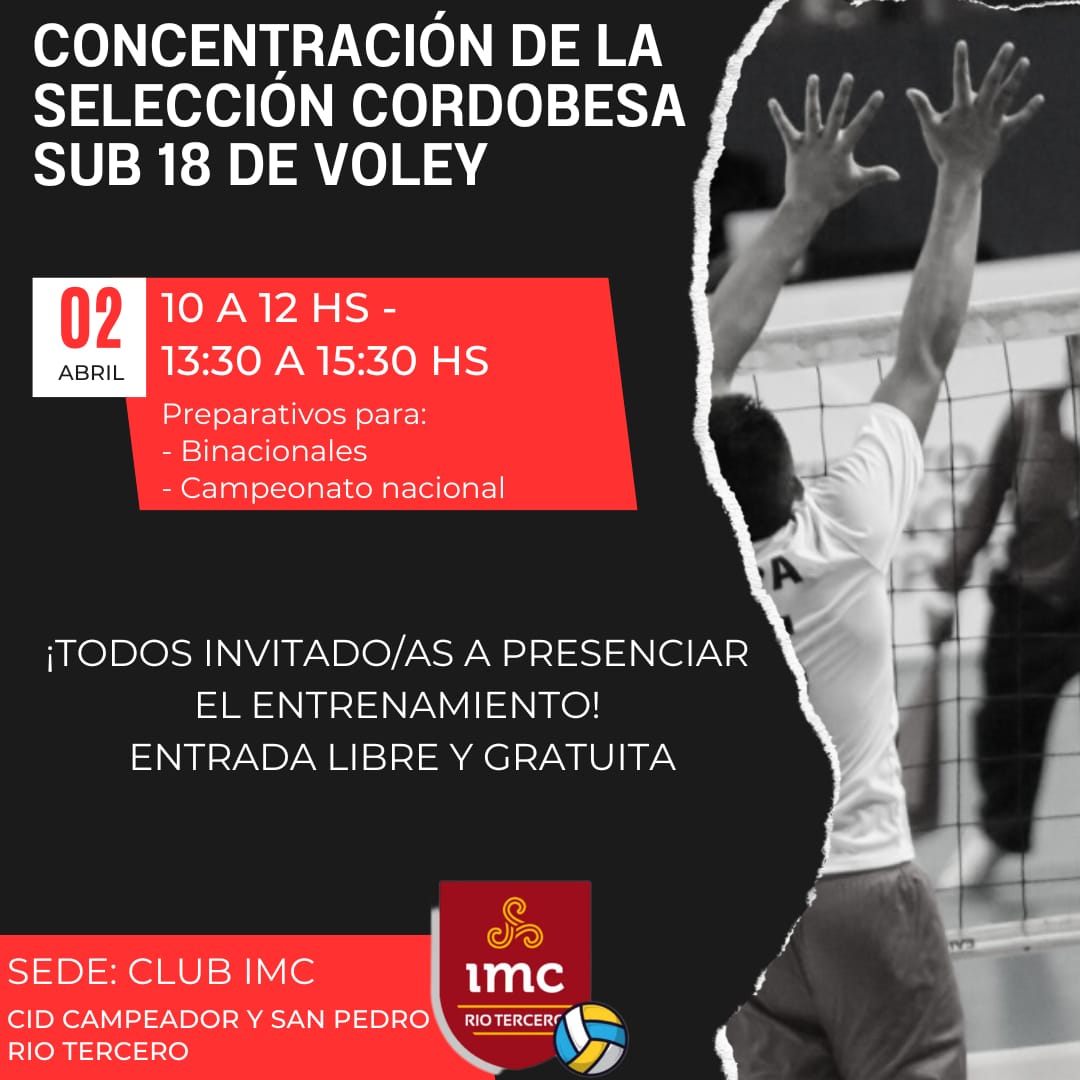 LA SELECCIÓN CORDOBESA SUB 18 MASCULINA DE VÓLEY ESTARÁ CONCENTRANDO EN NUESTRA CIUDAD
