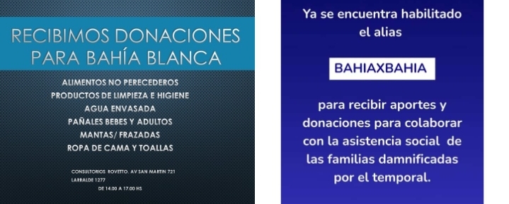 Campaña solidaria para asistir a las víctimas del temporal en Bahía Blanca