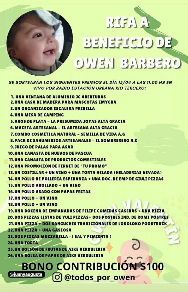 RIFA A BENEFICIO DE OWEN