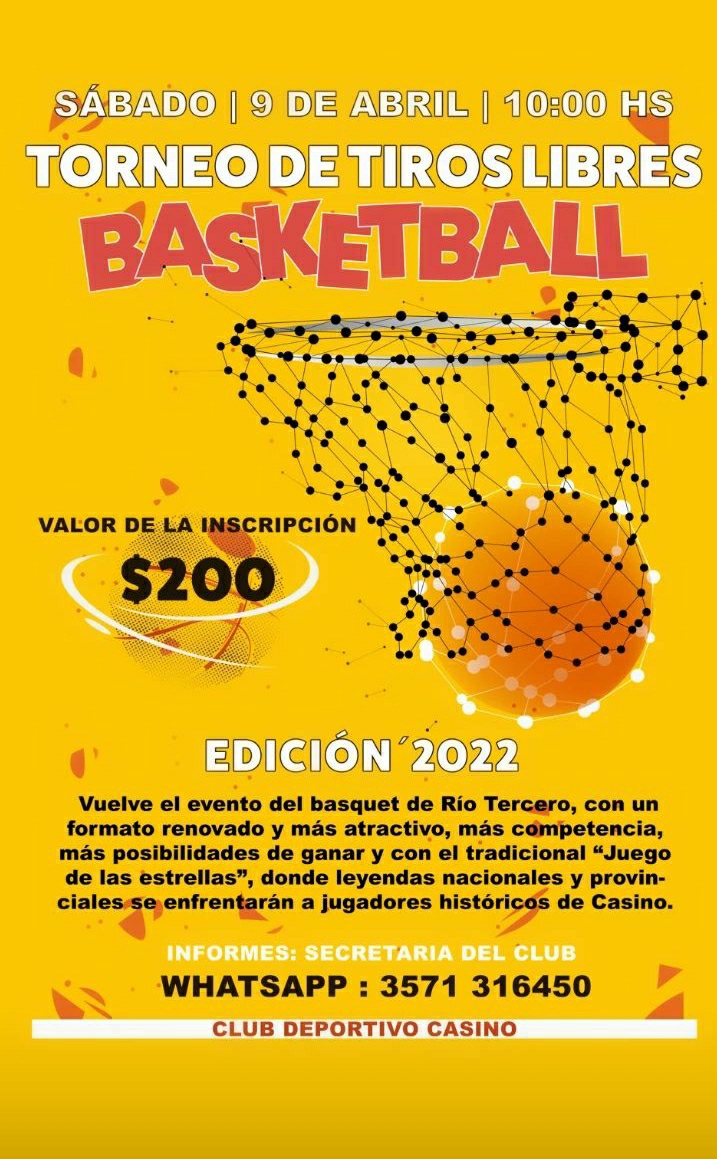 SÁBADO 9 DE ABRIL TORNEO DE TIROS LIBRES DE BASKETBALL EN CLUB CASINO