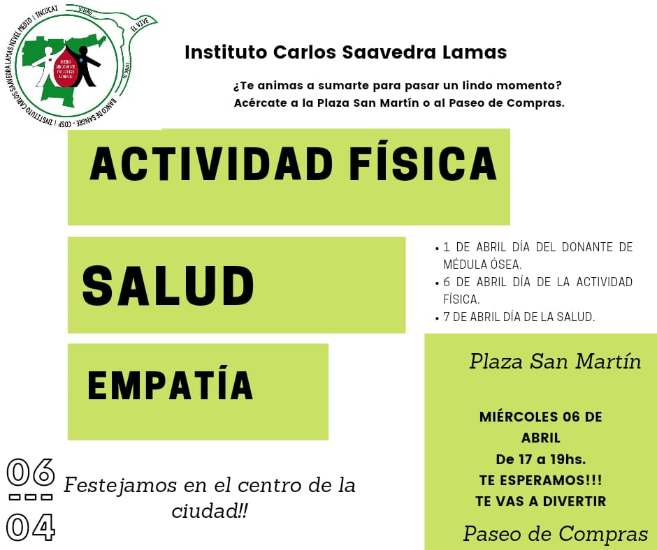 EL SAAVEDRA LAMAS REALIZA ACTIVIDAD POR EL DÍA MUNDIAL DE LA ACTIVIDAD FISICA