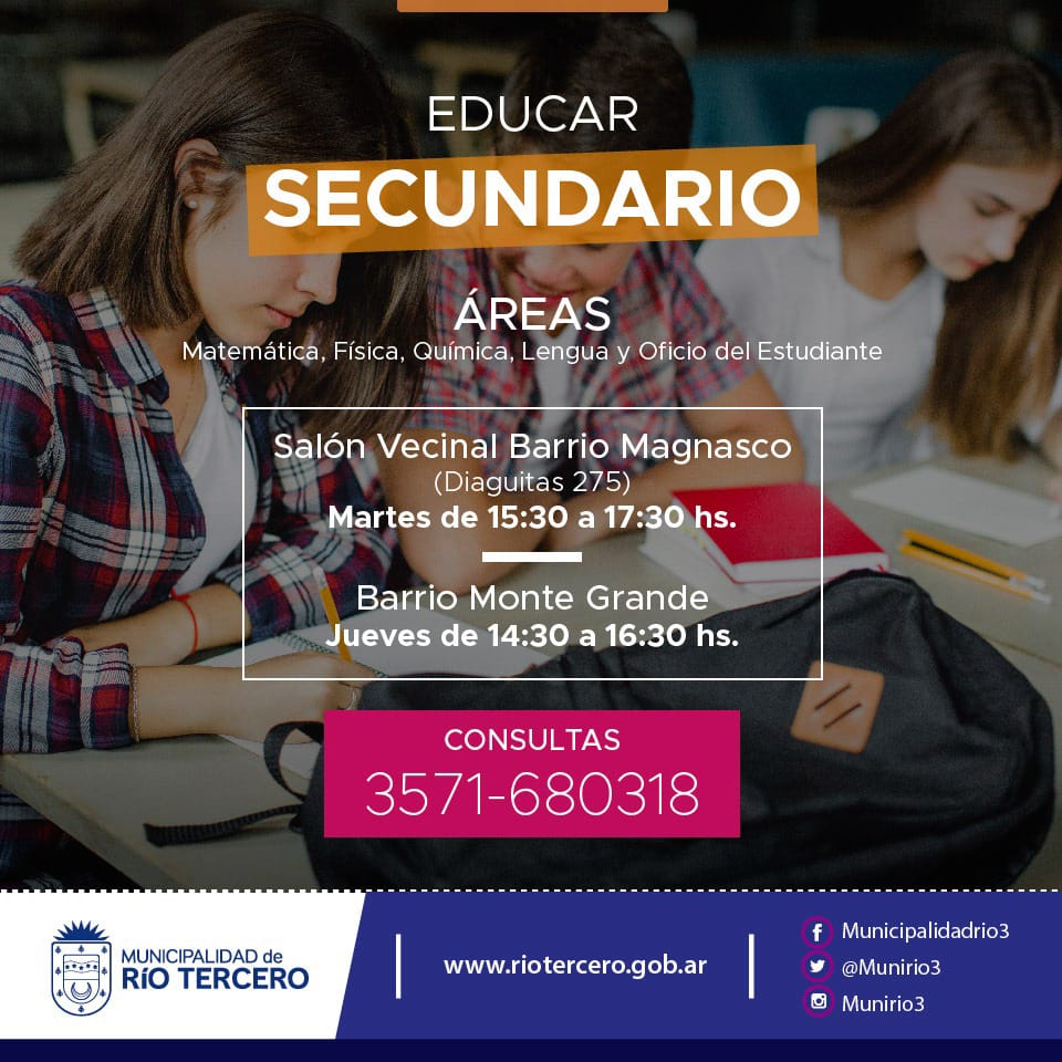 EL PROGRAMA EDUCAR SECUNDARIA FUNCIONARÁ EN LOS BARRIOS MONTE GRANDE Y MAGNASCO