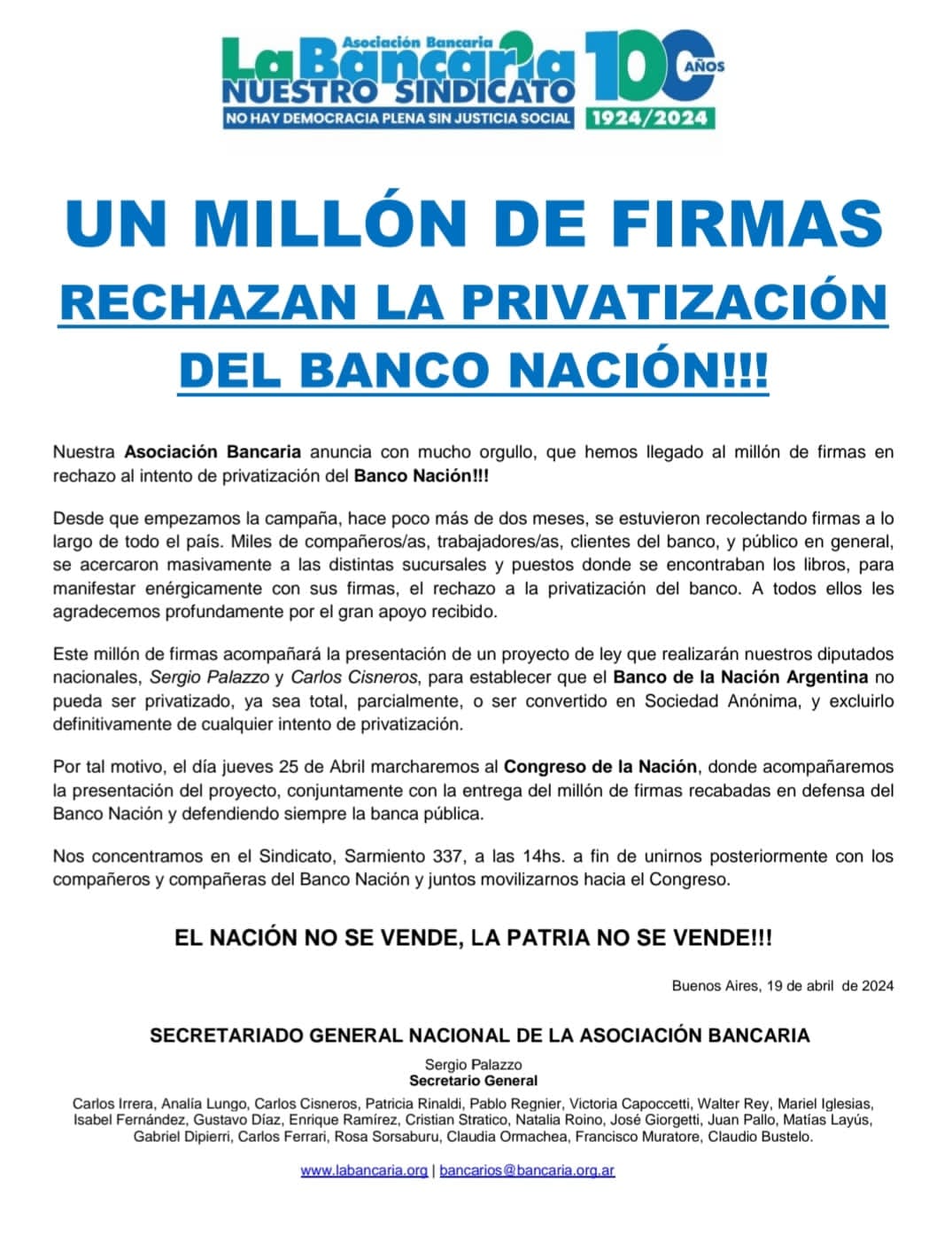 Pablo Bertoglio: buscamos excluir a Banco Nación de cualquier intento de privatización