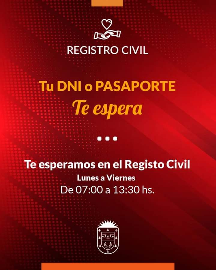 Registro Civil informa que hay DNI y pasaportes para retirar 