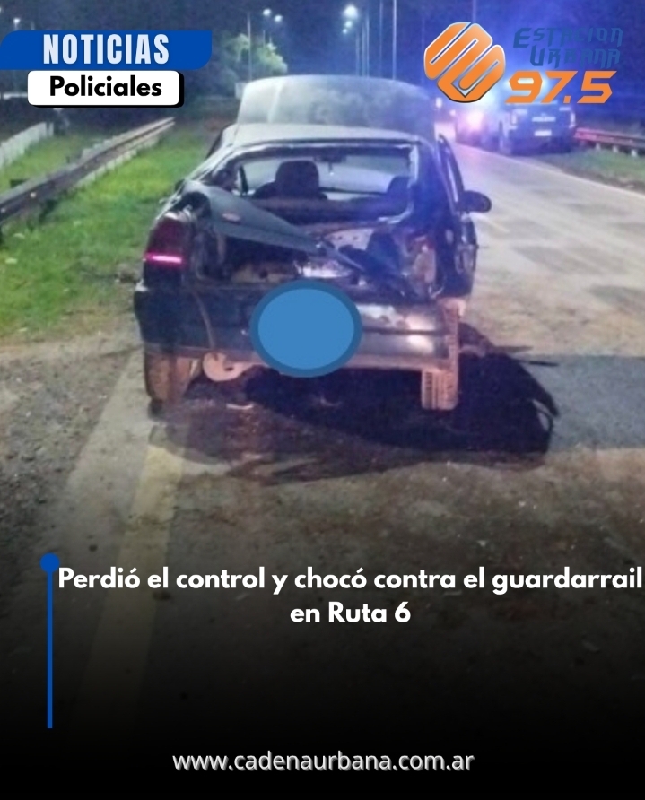 Perdi&oacute; el control y choc&oacute; contra el guardarrail en Ruta 6