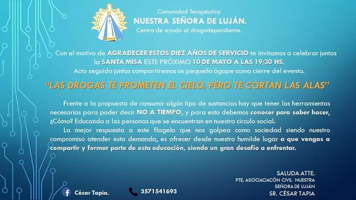 La Comunidad Terap&eacute;utica Nuestra Se&ntilde;ora de Lujan cumple 10 a&ntilde;os