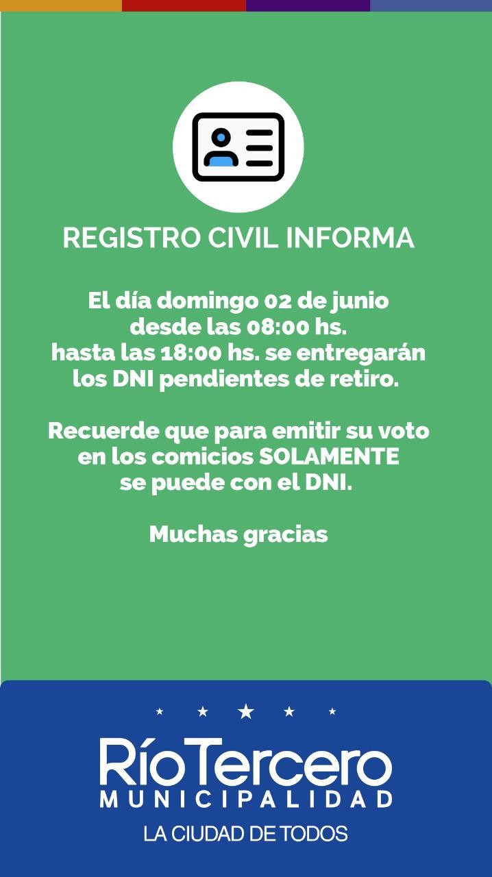El registro Civil estar&aacute; abierto el Domingo de 8 a 18 hs