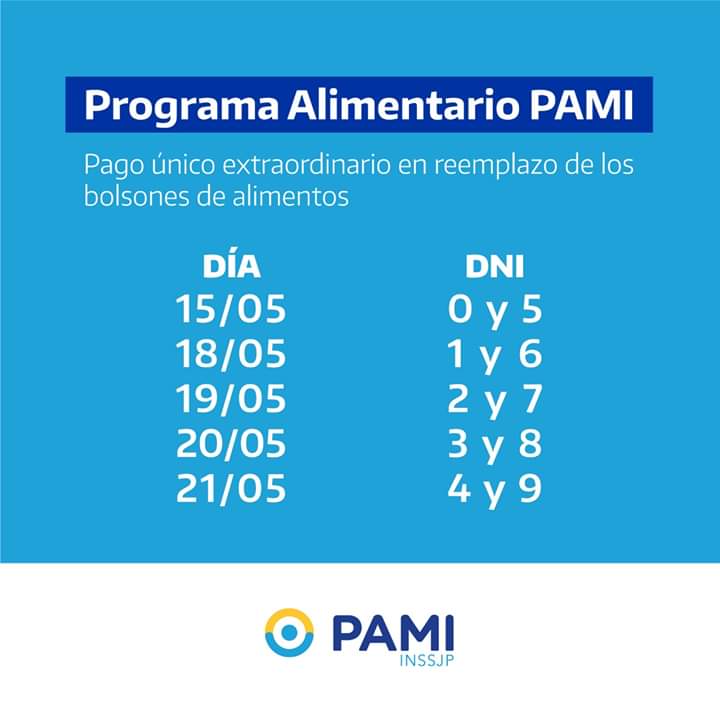 PAMI dio a conocer las fechas del pago extraordinario en reemplazo del Bols&oacute;n de alimentos.