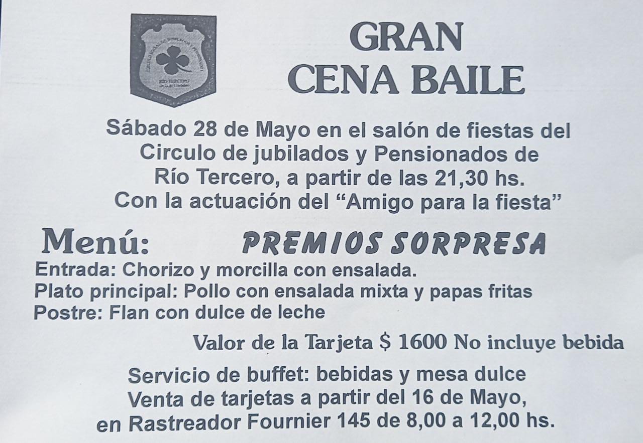 CENA Y BAILE EN EL CIRCULO DE JUBILADOS Y PENSIONADOS DE RIO TERCERO